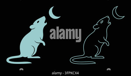 Rat howling at the moon icon set with crescent moon animal icon wildlife graph Stock Vector