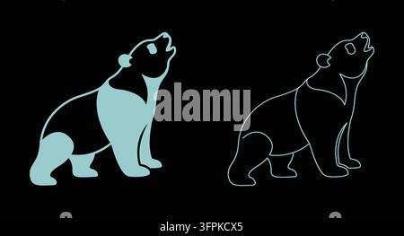 Panda bear illustration in solid and outline styles with animal icon Stock Vector