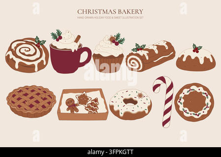 Hand-drawn Christmas bakery illustration Stock Vector