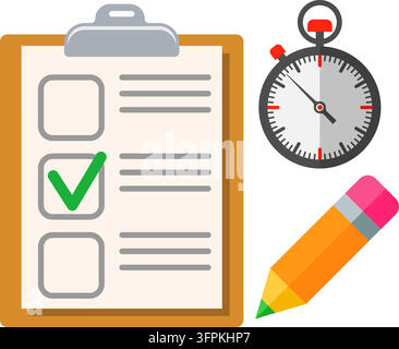 Education Flat Icon Set for Flyer, Poster, Web Site Like Test, Pencil and Stopwatch. isolated vector illustration Stock Vector