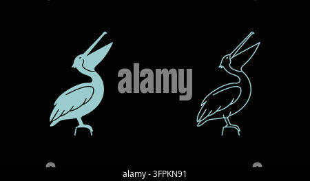 Pelican bird icon featuring silhouette and outline variations Stock Vector