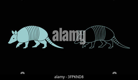 Armadillo icon illustration showing solid blue silhouette and outline style Stock Vector