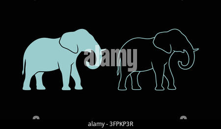Elephant silhouette icon with both filled and outline versions Stock Vector
