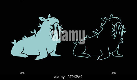 Walrus silhouette in solid and outline styles with marine mammal Stock Vector