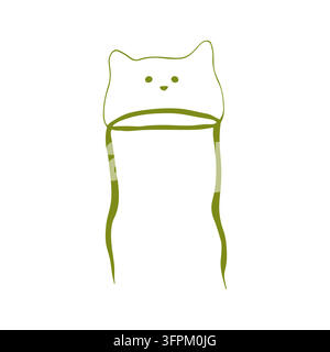 Minimal line drawing of a hat and scarf. Winter accessories. Fashion illustration. Simple hand-drawn design in flat style. Stock Vector