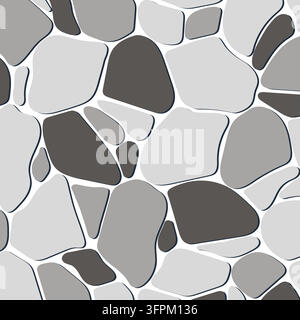 A seamless vector pattern of irregular paving stones and pebbles in shades of gray black and white creating a modern stone wall or floor texture Stock Vector