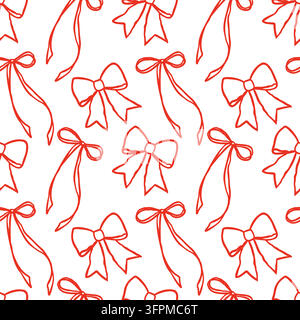 Seamless pattern with red doodle bows on white background Stock Vector