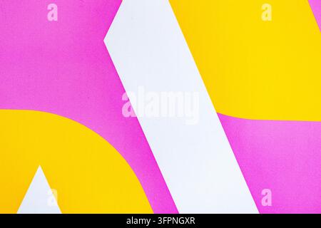 London, UK, October 08 2026, Abstract Geometric Backgound With Vibrant Pink, Yellow, and White Colour Blocks Stock Photo