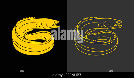 Stylized yellow eel fish swimming in a circle graphic vector illustration Stock Vector