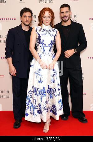 Kit Harrington (left), Mirren Mack and Francois Civil (right) attending ...