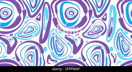 Hand Drawn Wavy Circles. Seamless background of blue and purple deformed rings. Not AI, vector illustration. Stock Vector