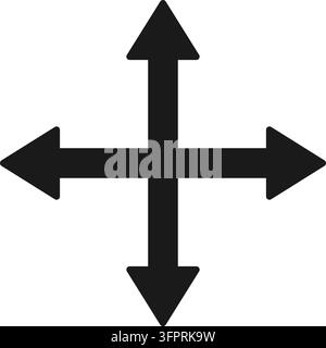 Four way arrow icon in solid black flat style. Simple vector illustration isolated on white background. Stock Vector