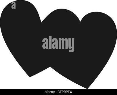 Two hearts icon in solid black flat style. Simple vector illustration isolated on white background. Stock Vector