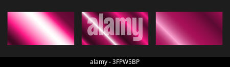 Three diagonal gradient panels in pink, magenta, and white. Glossy abstract blends with metallic light effects Stock Vector