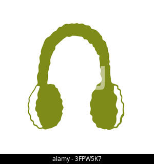 Olive green earmuffs icon. Winter clothing accessory. Minimal flat style vector illustration. Stock Vector