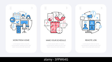 Remote Work Icons - Line Design Banners Set Stock Vector