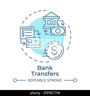 Wire transfers monochrome blue concept icon Stock Vector