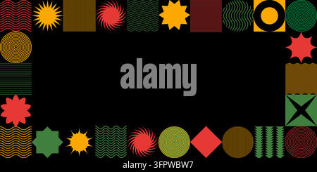 Geometric pattern border frame for Kwanzaa and Black History Month on black background. Vector African American cultural celebration background, poste Stock Vector