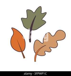 Three autumn leaves of different shapes of green, orange and brown color for Halloween crafts Stock Vector