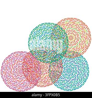Minimalist geometric illustration of abstract circular pattern background with colorful dashed lines on isolated white background with top left copy s Stock Photo