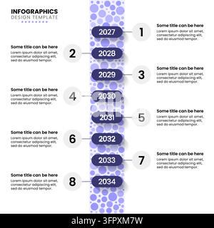 Infographic template with 8 options or steps. Timeline. Can be used for workflow layout, banner, diagram, webdesign. Vector illustration Stock Vector