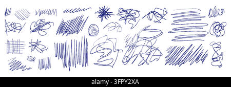 Scribble vector pen doodle hand drawn messy tangled lines, ink squiggles, grunge street art scrawls. Inky punk grunge textures for collage design. Sketchy shapes and scribbles. Isolated pen elements Stock Vector