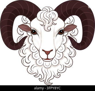 A flat vector illustration of a sheep's head. Stock Vector