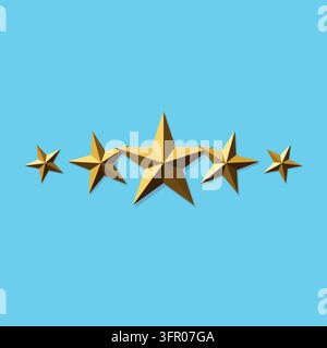 Premium Five Star Rating Concept with 3D Gold Stars on Blue Background.  Stock Vector