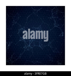 Abstract Dark Blue Digital Technology Network Background with Connected Plexus Nodes.  Stock Vector