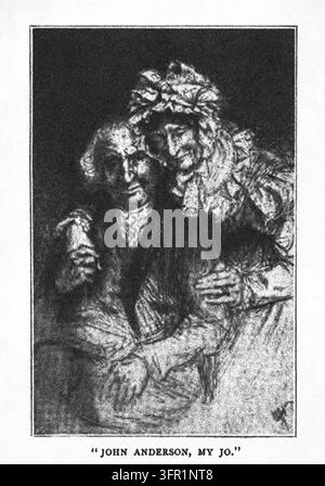 John Anderson, My Jo, Elderly Couple Embracing, Affectionate Portrait, 19th Century Engraving. Stock Photo