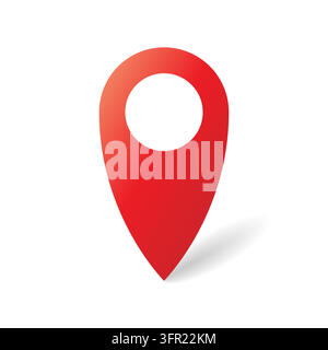 A red map pointer with a circular opening appears in this vector design. The pointer has a dropped shadow that gives it a sense of depth and dimension. Stock Vector