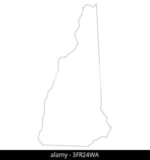 New Hampshire, NH - US state. Thin black outline silhouette isolated on white background. Vector illustration Stock Vector
