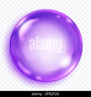 A highly polished, translucent purple sphere with glossy reflections and a soft glowing aura against a transparent background. Transparency only in ve Stock Vector