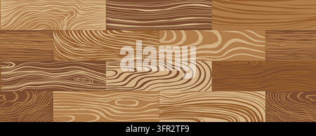 Parquet flooring seamless pattern mixes warm wooden panels with changing grain direction, creating a natural geometric surface for interiors, backgrounds, material boards and endless decor concepts Stock Vector