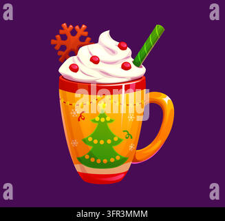 Cartoon orange Christmas mug with hot cocoa drink Stock Vector