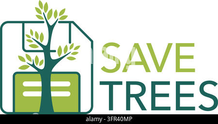 Save Trees motivational slogan in creative eco-friendly and floral decoration, with metapfor - save files on disc. Vector illustration Stock Vector