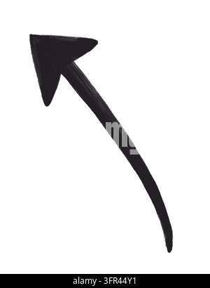 Bold hand painted black arrow with a textured brush stroke, curving upward to the left. Ideal for growth, progress and success concepts, infographics. Stock Photo