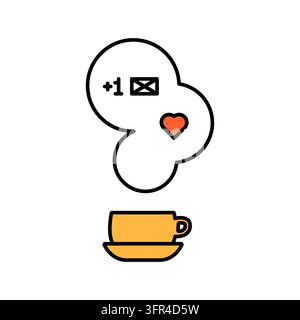 Coffee or tea hot cup icon with steam and new message notification symbol. Vector clipart. Stock Vector