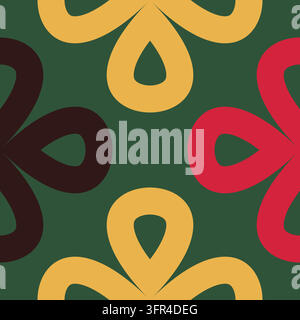 Set of seamless linear patterns featuring colorful clover shapes on a Christmas background. Merry Christmas inspired designs for holiday fashion, text Stock Vector