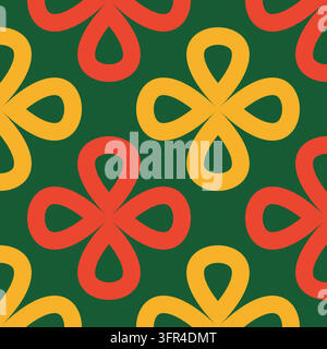 Set of seamless linear patterns featuring colorful clover shapes on a Christmas background. Merry Christmas inspired designs for holiday fashion, text Stock Vector