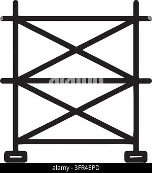 A simple black line art icon depicts a scaffolding structure, commonly used in construction and building maintenance. Stock Vector