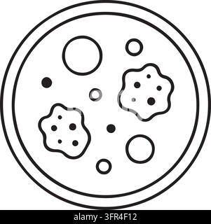 A petri dish containing various microorganisms and cells in a simple line art illustration. Stock Vector