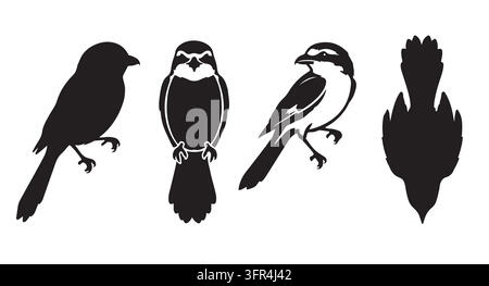 Stylized bird silhouettes in multiple angles Stock Vector