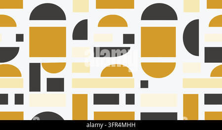 Minimalist geometric seamless pattern with shapes in mustard yellow and grey Stock Vector