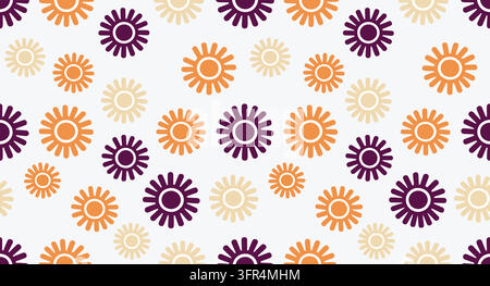 Abstract seamless pattern of stylized flowers in orange and purple tones Stock Vector