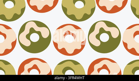Seamless pattern of glazed ring donuts arranged on white background Stock Vector