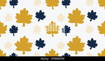 Autumn leaves pattern with stylized maple foliage in yellow and blue Stock Vector