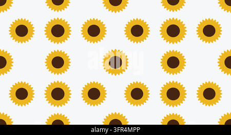 Bright sunflower blossom seamless pattern on clean white surface Stock Vector