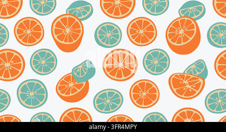 Fresh orange and lime fruit slice seamless pattern on white background Stock Vector