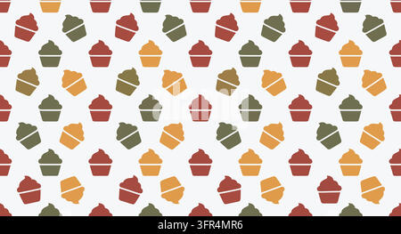 Repeating festive pattern featuring frosted cupcakes in assorted colors Stock Vector